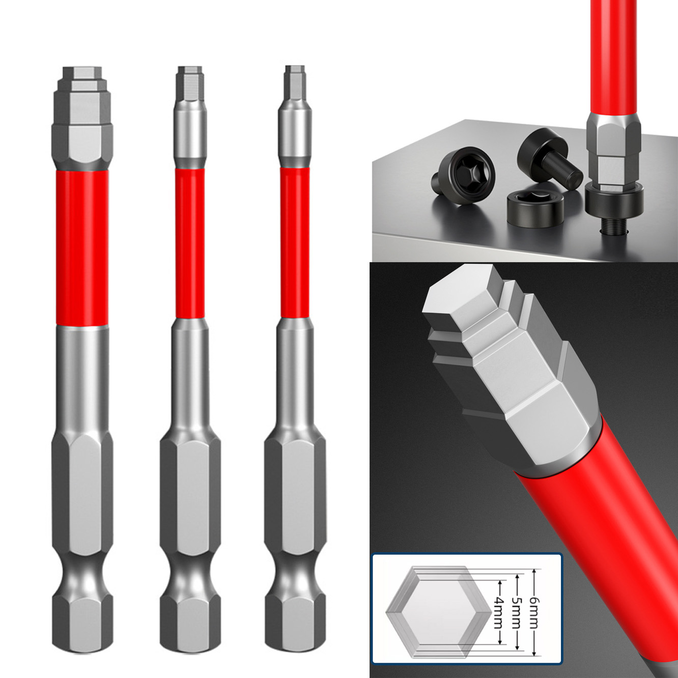 Power Tools Red - Embouts de tournevis hexagonaux plaqués titane